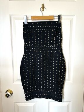 Missguided Black Studded Strapless Mini Dress